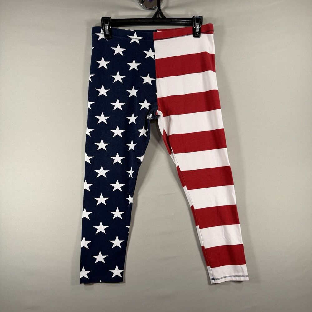 American Flag Patriotic Red white Blue Womens Leggings Pants Size M Medium